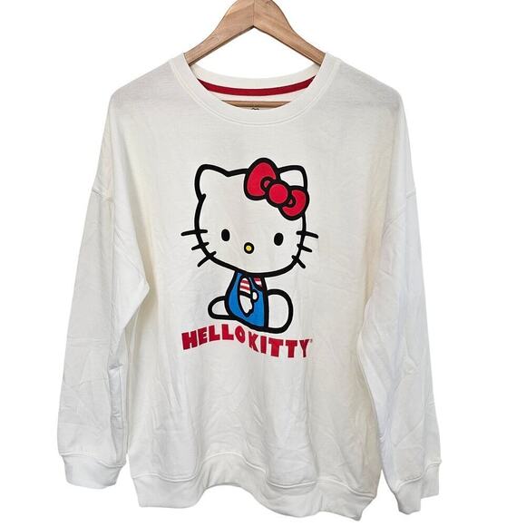 Sanrio Hello Kitty Sweatshirt Women Large White Cat Soft Cozy Pull Over Sweater - Picture 1 of 7